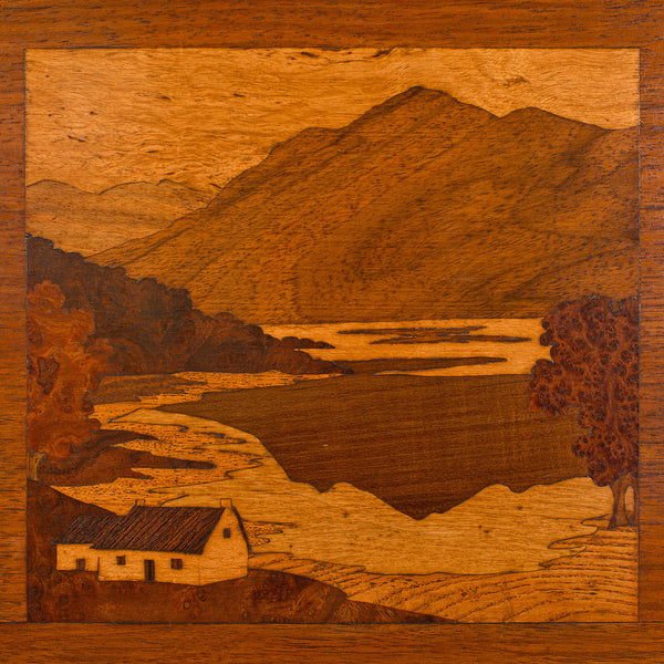 Antique Marquetry Landscape Panel, English, Decorative, Ben Lomond, Edwardian