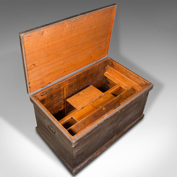 Antique Workman's Chest, English, Pine Tool Chest, Coffee Table, Victorian, 1880