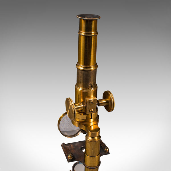 Antique Cased Scholar's Microscope, English, Brass Scientific Instrument, C.1920