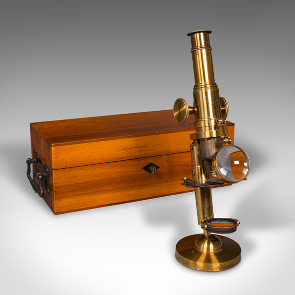 Antique Cased Scholar's Microscope, English, Brass Scientific Instrument, C.1920