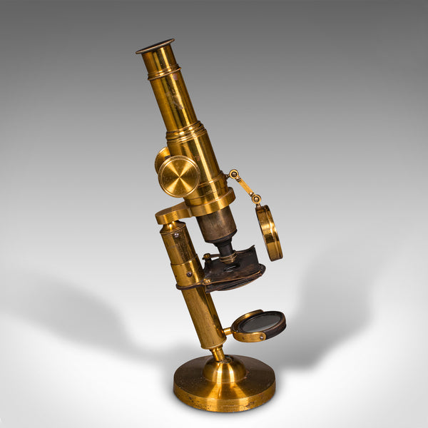 Antique Cased Scholar's Microscope, English, Brass Scientific Instrument, C.1920