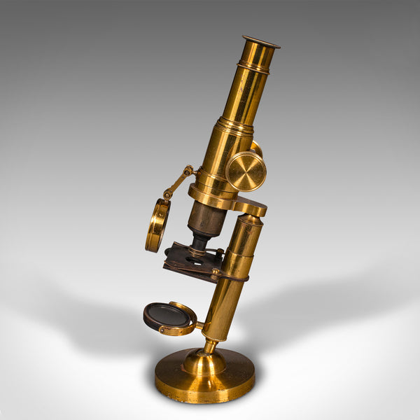 Antique Cased Scholar's Microscope, English, Brass Scientific Instrument, C.1920