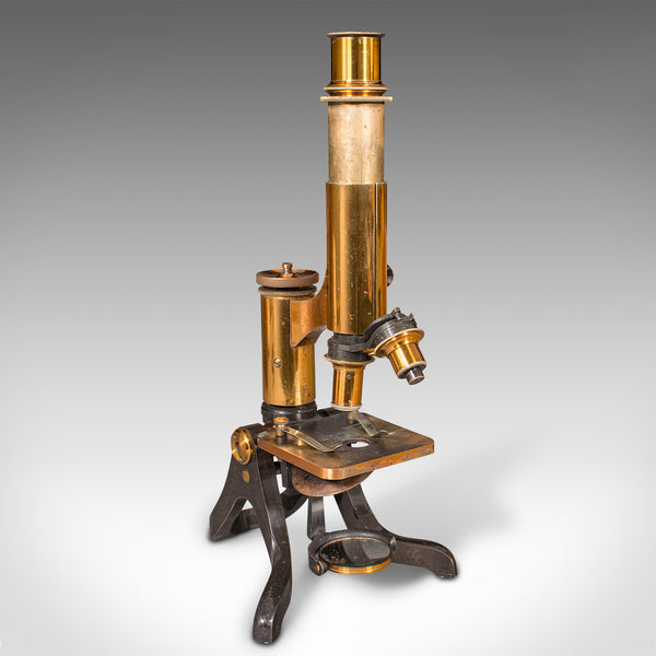 Antique Scholar's Microscope, English, Brass, Scientific Instrument, Victorian