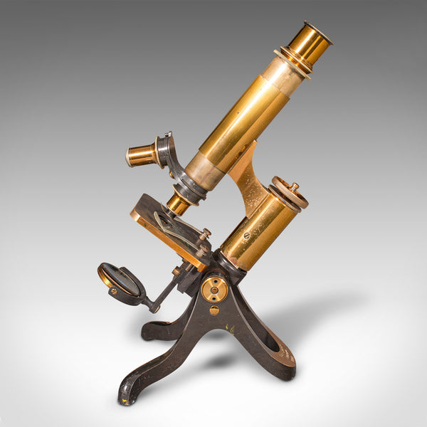 Antique Scholar's Microscope, English, Brass, Scientific Instrument, Victorian