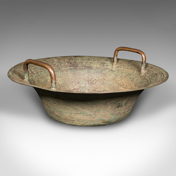 Antique Ceremonial Bowl, Chinese, Patinated Brass, Dish, Qing, Victorian, C.1900