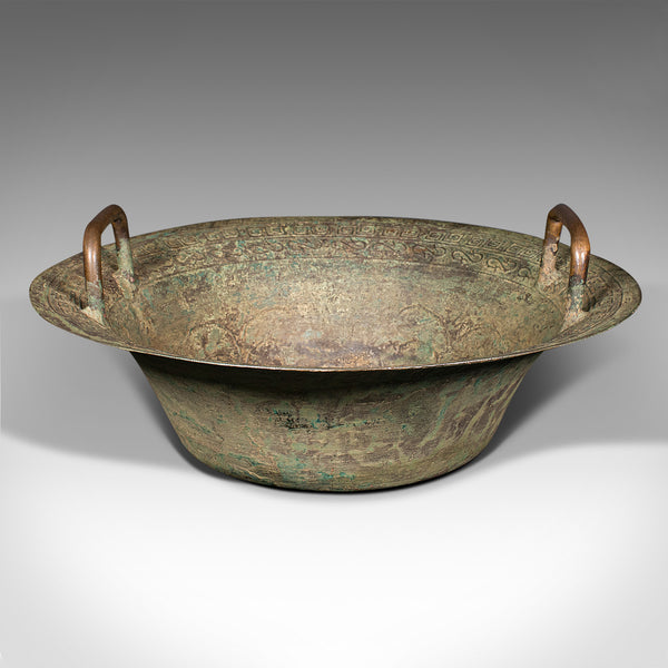 Antique Ceremonial Bowl, Chinese, Patinated Brass, Dish, Qing, Victorian, C.1900