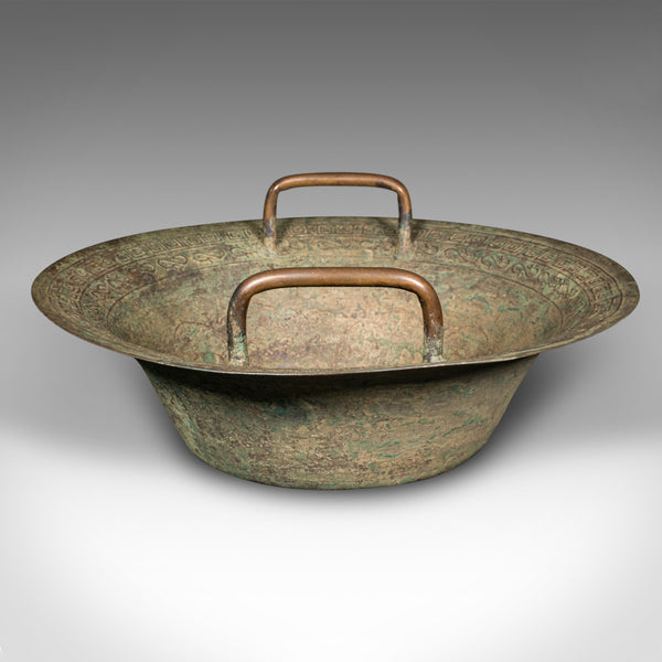 Antique Ceremonial Bowl, Chinese, Patinated Brass, Dish, Qing, Victorian, C.1900