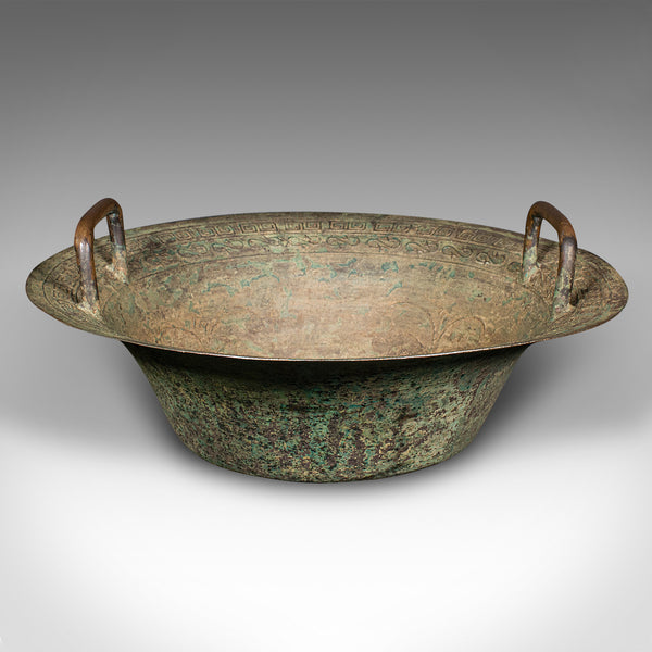 Antique Ceremonial Bowl, Chinese, Patinated Brass, Dish, Qing, Victorian, C.1900