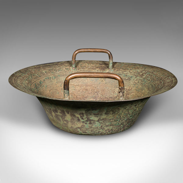 Antique Ceremonial Bowl, Chinese, Patinated Brass, Dish, Qing, Victorian, C.1900