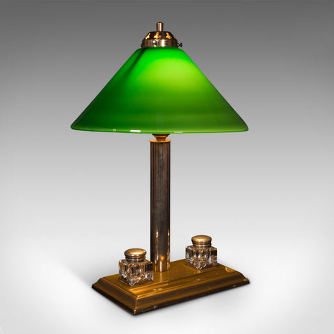 Antique Executive Desk Lamp, English, Brass, Glass, Table Light, Edwardian, 1910
