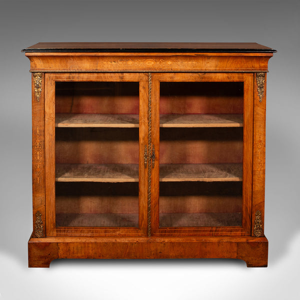 Antique Twin Pier Cabinet, English, Walnut, Glazed Bookcase, Display, Victorian