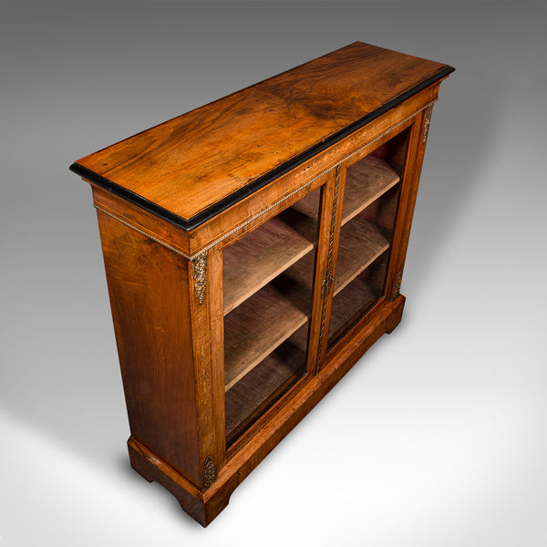 Antique Twin Pier Cabinet, English, Walnut, Glazed Bookcase, Display, Victorian