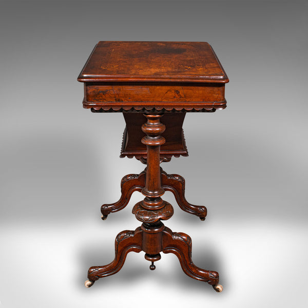 Antique Ladies Work Table, English, Burr Walnut, Sewing Table, Victorian, C.1850