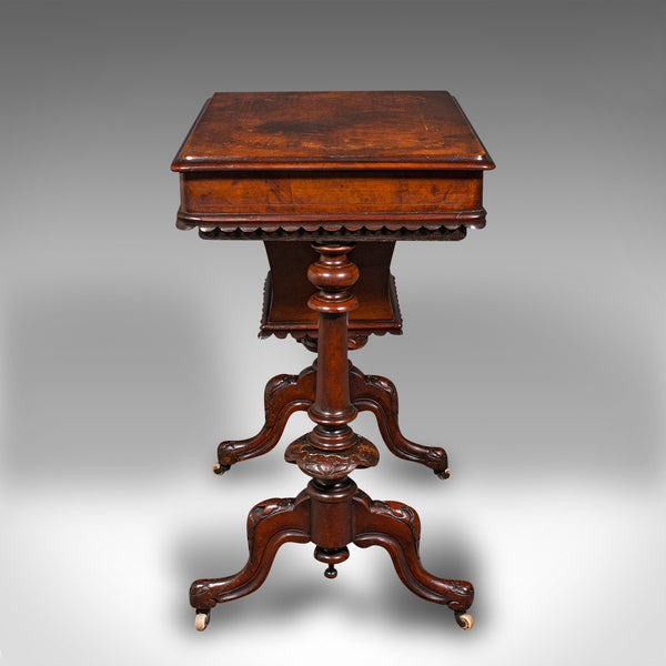 Antique Ladies Work Table, English, Burr Walnut, Sewing Table, Victorian, C.1850