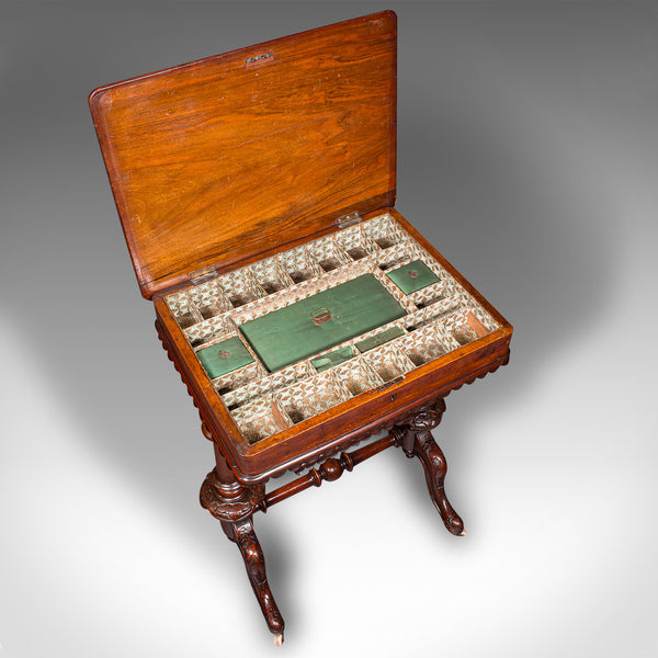 Antique Ladies Work Table, English, Burr Walnut, Sewing Table, Victorian, C.1850