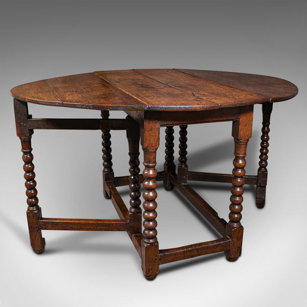Antique Gate Leg Table, English, Oak, Oval, Extending, Provincial, William III