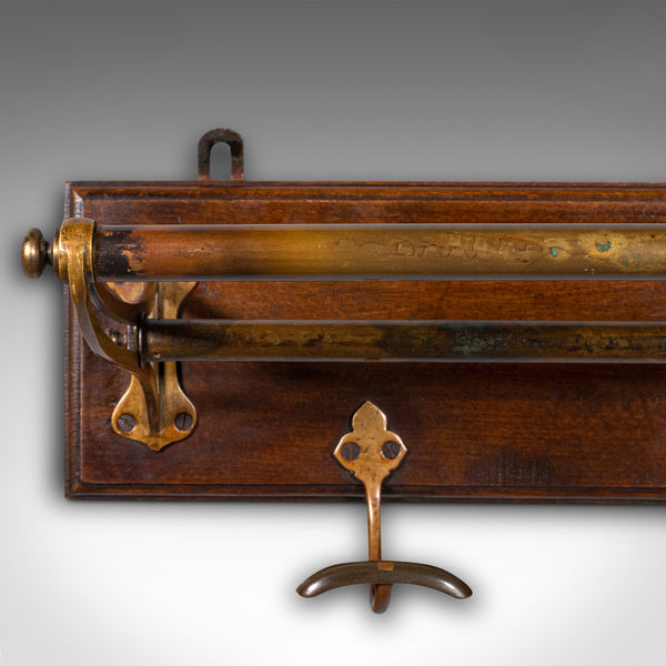 Antique Country House Wall Rack, English, Brass, Reception Hall Valet, Victorian