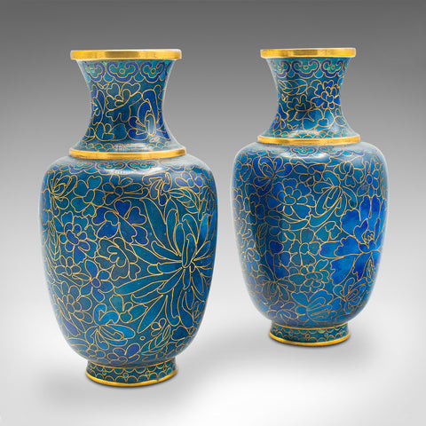 Pair Of Small Vintage Posy Vases, Japanese, Cloisonne, Baluster, Art Deco, 1940