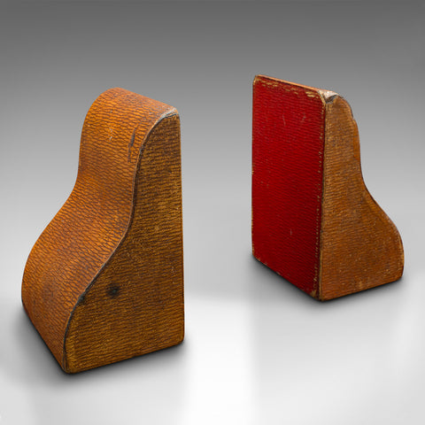 Pair Of Antique Decorative Bookends, English, Leather, Book Rest, Edwardian