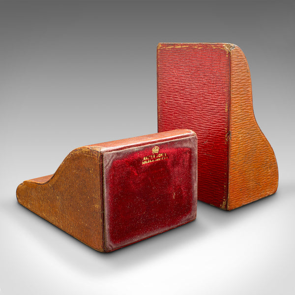 Pair Of Antique Decorative Bookends, English, Leather, Book Rest, Edwardian