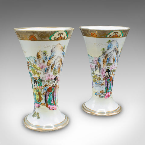 Pair Of Vintage Decorative Flower Vases, Japanese, Ceramic, Noritake, Art Deco