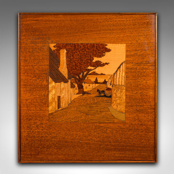 Antique Landscape Panel, English, Marquetry, Farmyard Scene, Edwardian, C.1910