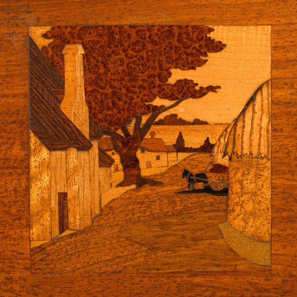 Antique Landscape Panel, English, Marquetry, Farmyard Scene, Edwardian, C.1910