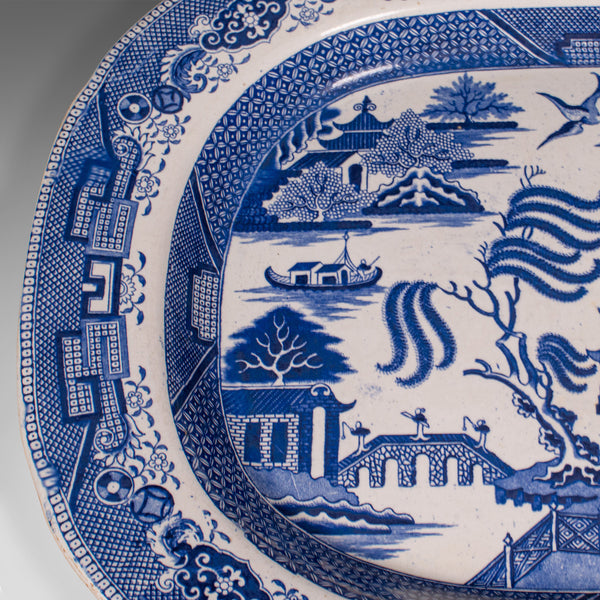 Antique Willow Pattern Serving Plate, English, Ceramic, Meat Dish, Victorian