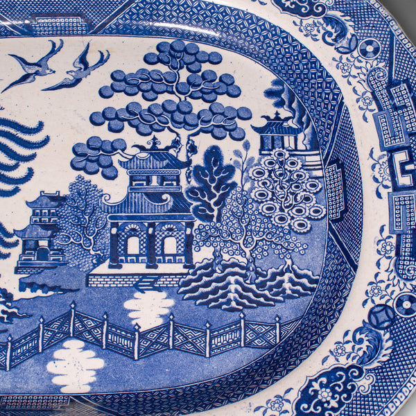Antique Willow Pattern Serving Plate, English, Ceramic, Meat Dish, Victorian