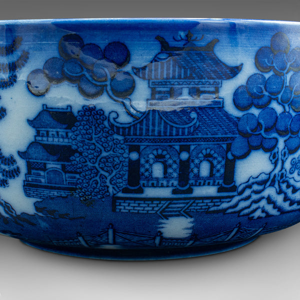 Antique Decorative Fruit Bowl, English, Ceramic, Serving Dish, Willow, Victorian