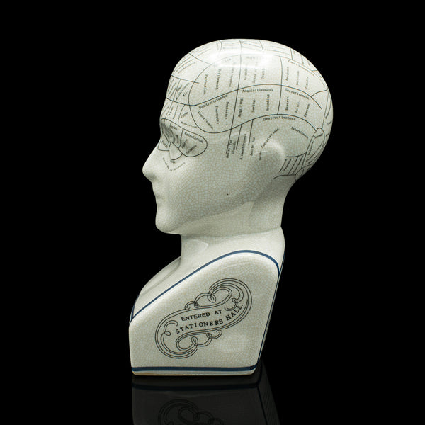 Vintage Phrenology Head Ornament, English, Ceramic, Decorative Bust, Circa 1970