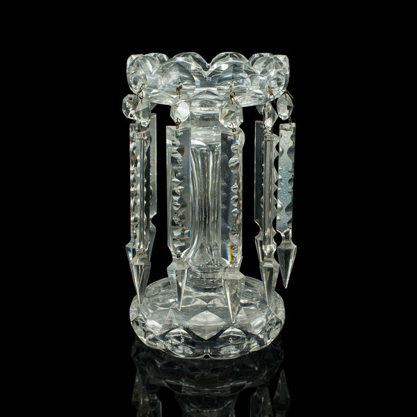 Antique Table Lustre, English, Glass, Crystal, Decor, Candle Holder, Edwardian