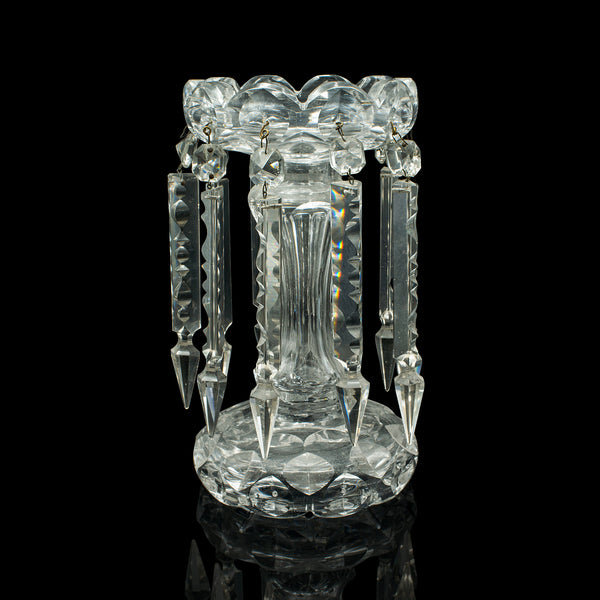 Antique Table Lustre, English, Glass, Crystal, Decor, Candle Holder, Edwardian