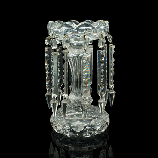 Antique Table Lustre, English, Glass, Crystal, Decor, Candle Holder, Edwardian