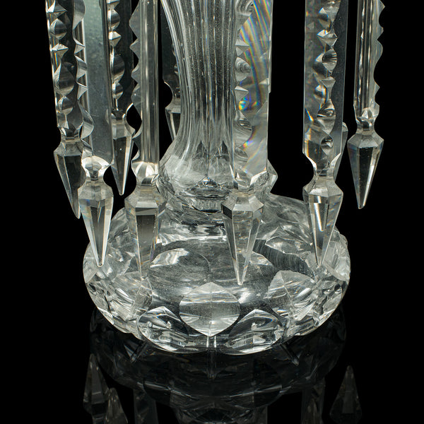 Antique Table Lustre, English, Glass, Crystal, Decor, Candle Holder, Edwardian