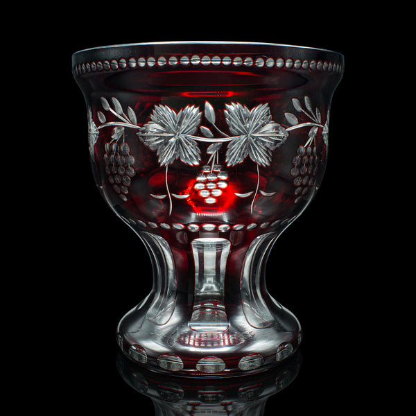 Antique Ruby Pedestal Bowl, Continental, Glass, Decorative Ice Bucket, C.1920
