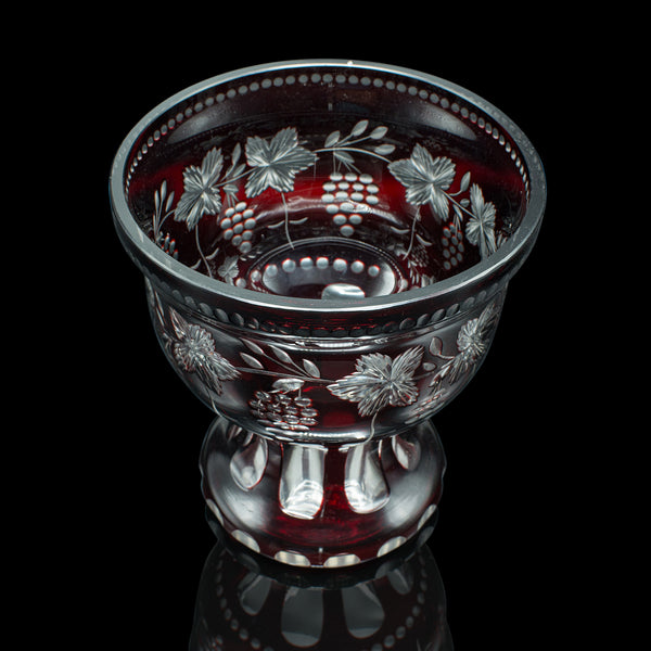 Antique Ruby Pedestal Bowl, Continental, Glass, Decorative Ice Bucket, C.1920