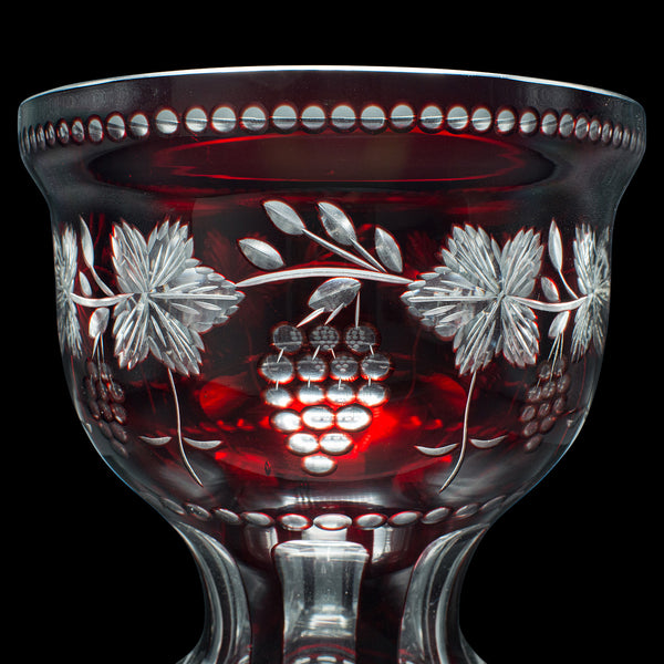 Antique Ruby Pedestal Bowl, Continental, Glass, Decorative Ice Bucket, C.1920