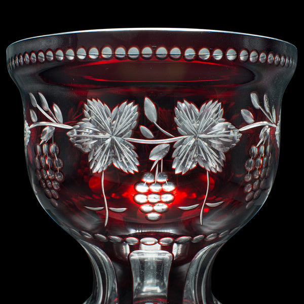 Antique Ruby Pedestal Bowl, Continental, Glass, Decorative Ice Bucket, C.1920