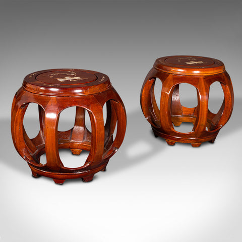 Pair Of Vintage Barrel Stools, Chinese, Inlaid, Decorative Display Stand, C.1970