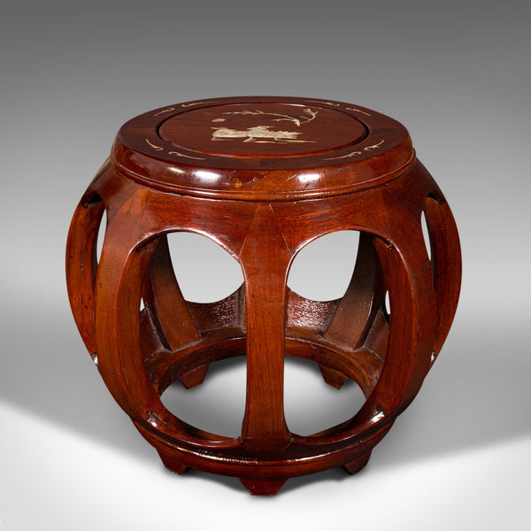 Pair Of Vintage Barrel Stools, Chinese, Inlaid, Decorative Display Stand, C.1970