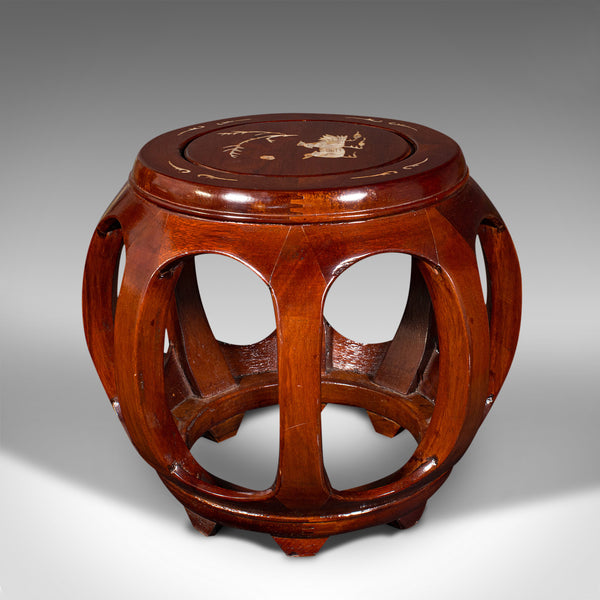 Pair Of Vintage Barrel Stools, Chinese, Inlaid, Decorative Display Stand, C.1970