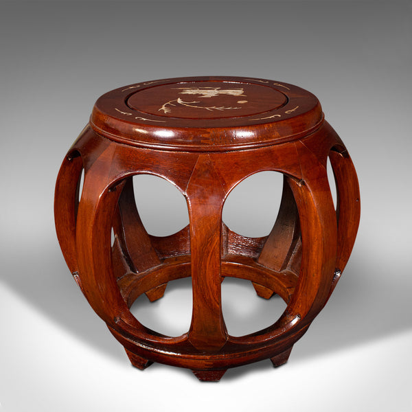 Pair Of Vintage Barrel Stools, Chinese, Inlaid, Decorative Display Stand, C.1970