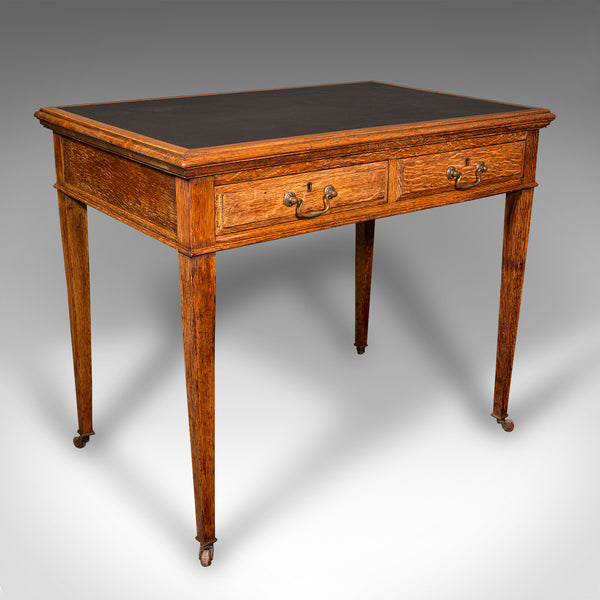 Antique Writing Desk, English, Oak, Leather, Correspondence Table, Edwardian