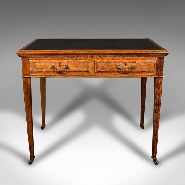 Antique Writing Desk, English, Oak, Leather, Correspondence Table, Edwardian