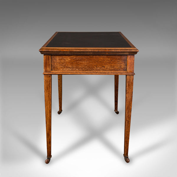 Antique Writing Desk, English, Oak, Leather, Correspondence Table, Edwardian