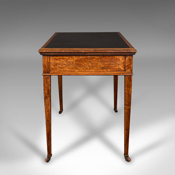 Antique Writing Desk, English, Oak, Leather, Correspondence Table, Edwardian