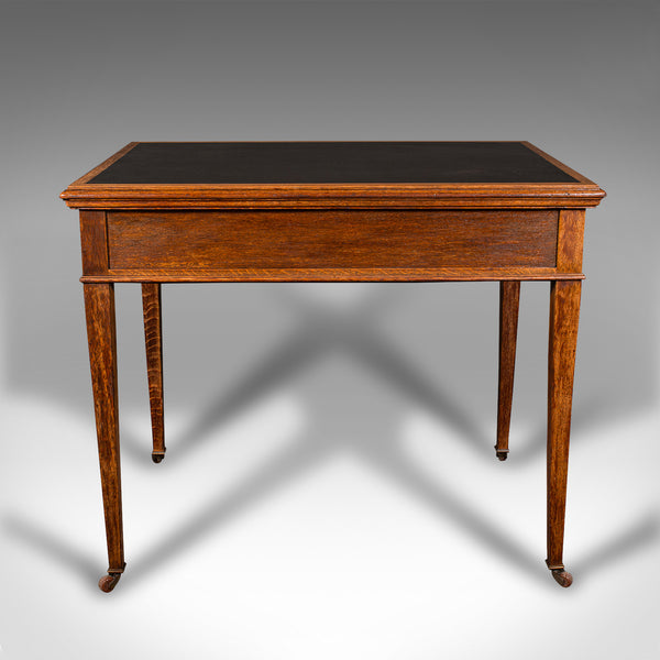 Antique Writing Desk, English, Oak, Leather, Correspondence Table, Edwardian