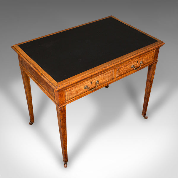 Antique Writing Desk, English, Oak, Leather, Correspondence Table, Edwardian