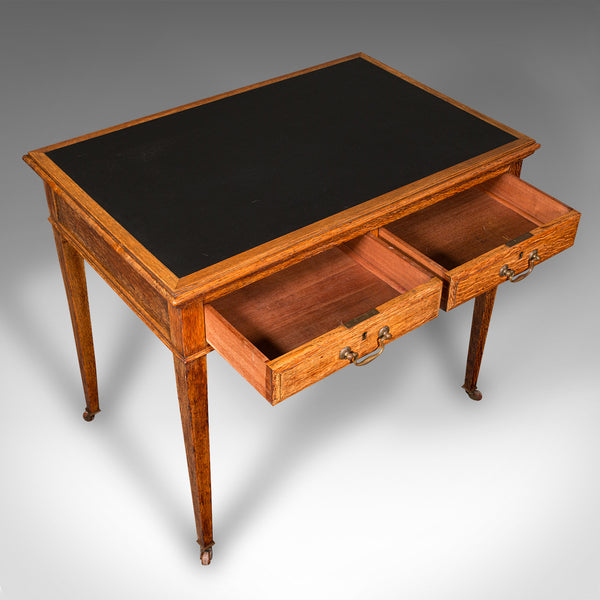 Antique Writing Desk, English, Oak, Leather, Correspondence Table, Edwardian